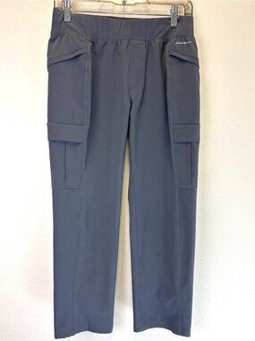 Eddie Bauer Womens Size 4 Gray Stretch Cargo Pants Elastic Waistband & Pockets